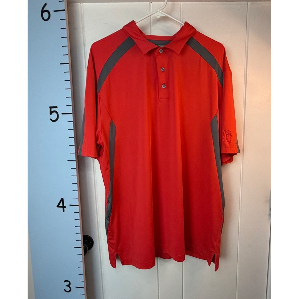 PGA Tour Mens Golf Polo Shirt XL Motionflux 360 Lightweight RedOrange/Gray